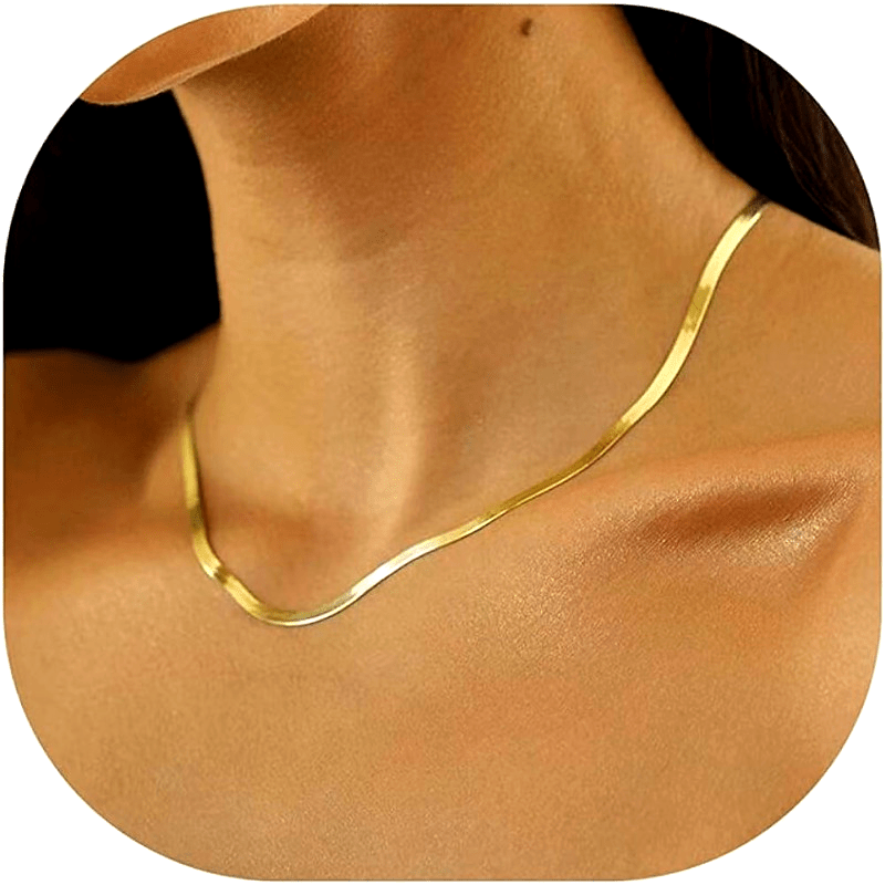 18K Gold Plated Snake Bone Chain Necklace for Women